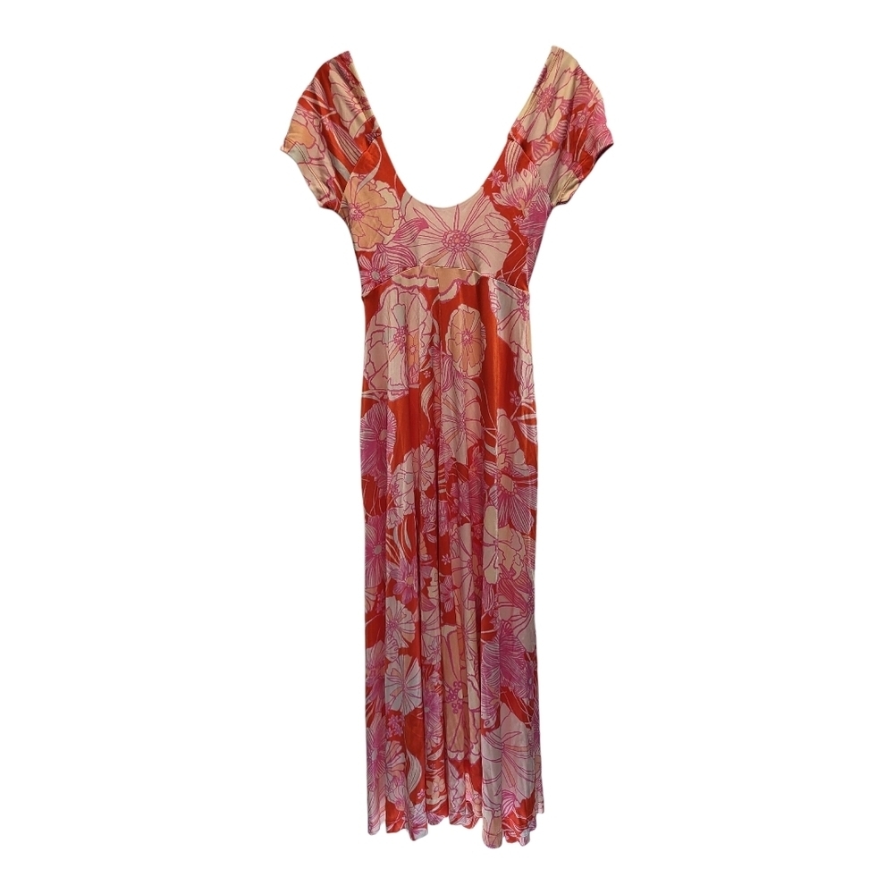 NWT Free People Vibrant Floral Maxi Dress in Orange and Pink - Size XS